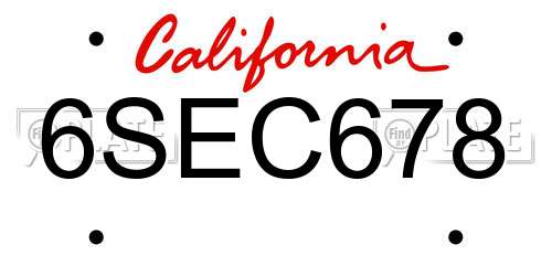 6SEC678 California License Plate