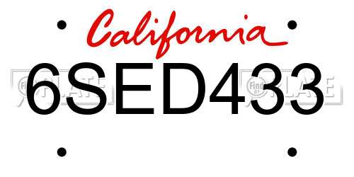 6SED433 California License Plate