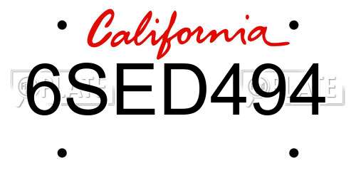 6SED494 California License Plate
