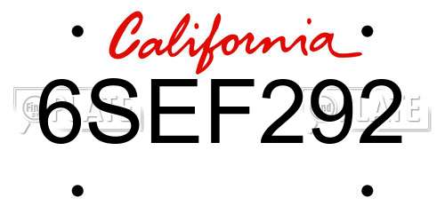 6SEF292 California License Plate