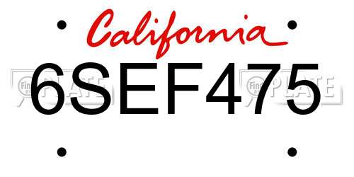 6SEF475 California License Plate