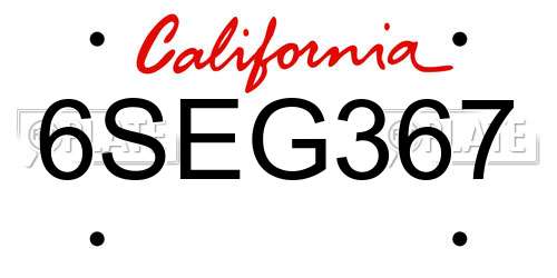 6SEG367 California License Plate