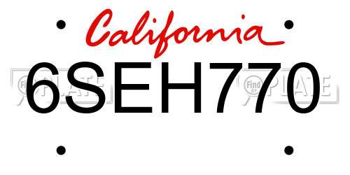6SEH770 California License Plate