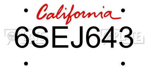 6SEJ643 California License Plate