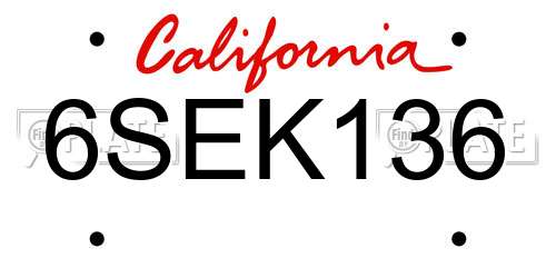 6SEK136 California License Plate