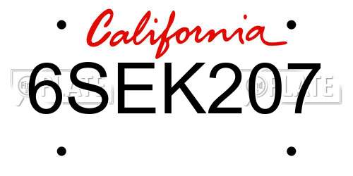 6SEK207 California License Plate