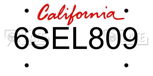 6SEL809 California License Plate