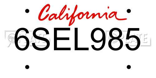 6SEL985 California License Plate