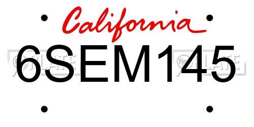 6SEM145 California License Plate