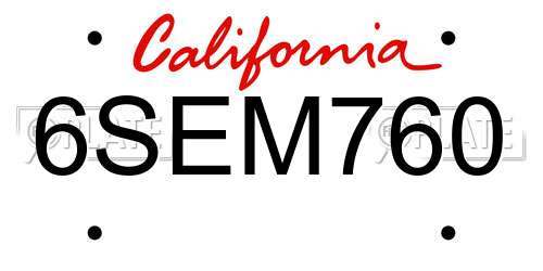 6SEM760 California License Plate