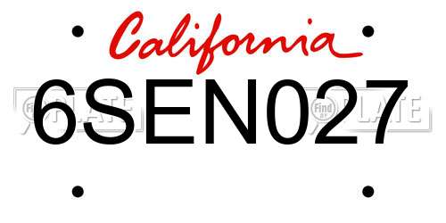 6SEN027 California License Plate