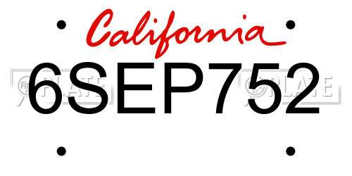 6SEP752 California License Plate