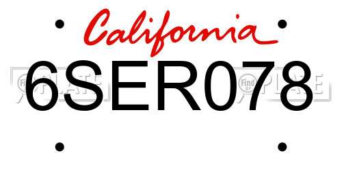 6SER078 California License Plate