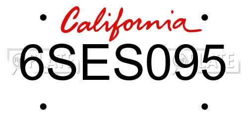 6SES095 California License Plate