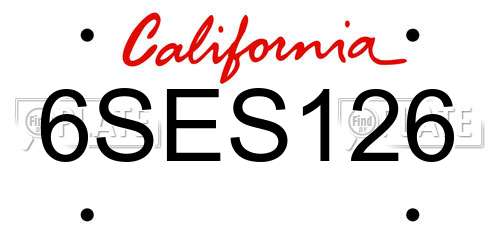 6SES126 California License Plate