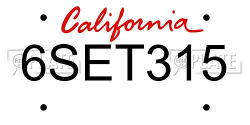 6SET315 California License Plate