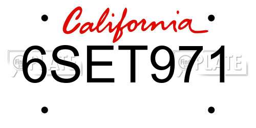 6SET971 California License Plate