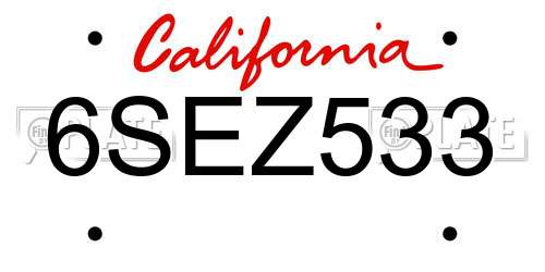 6SEZ533 California License Plate