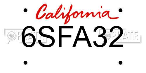 6SFA32 California License Plate