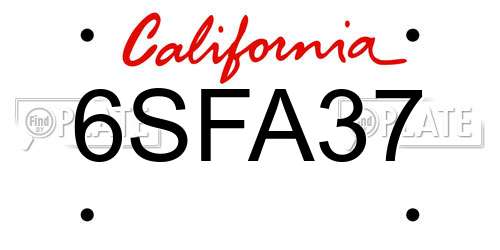 6SFA37 California License Plate