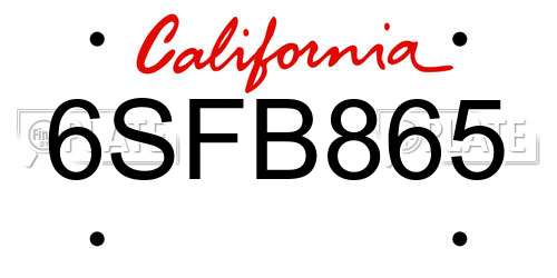 6SFB865 California License Plate