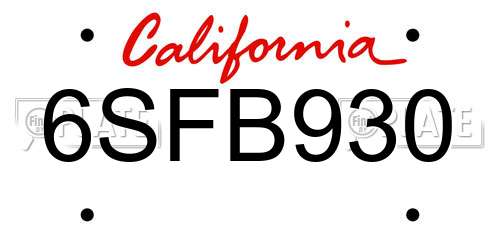 6SFB930 California License Plate
