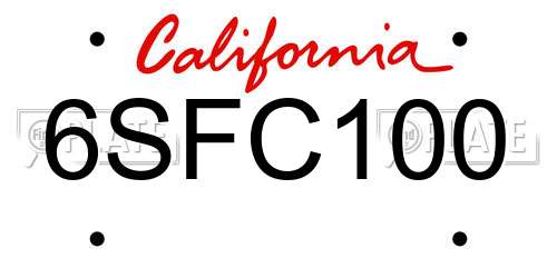 6SFC100 California License Plate