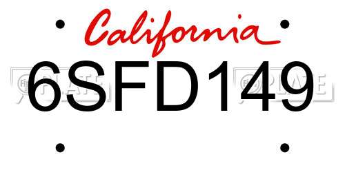 6SFD149 California License Plate