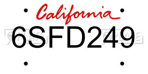 6SFD249 California License Plate