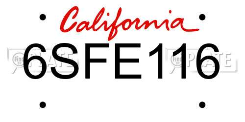 6SFE116 California License Plate