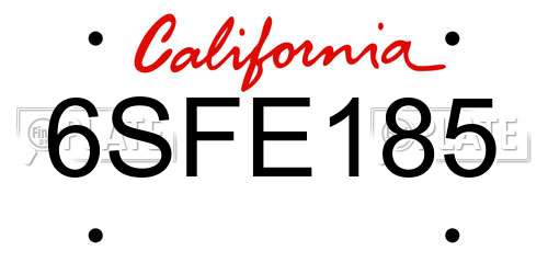 6SFE185 California License Plate