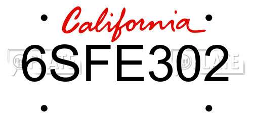 6SFE302 California License Plate