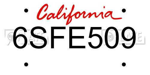 6SFE509 California License Plate