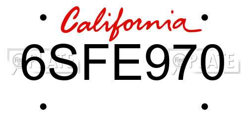 6SFE970 California License Plate