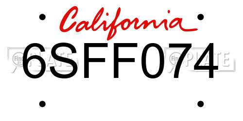 6SFF074 California License Plate