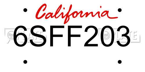 6SFF203 California License Plate