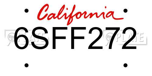 6SFF272 California License Plate