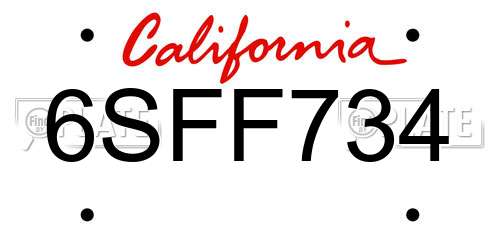 6SFF734 California License Plate