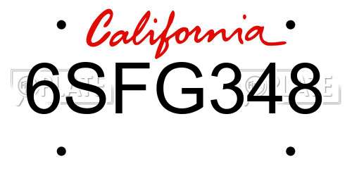 6SFG348 California License Plate