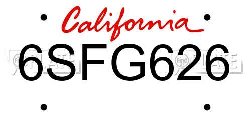 6SFG626 California License Plate