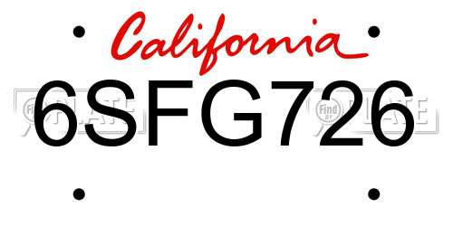 6SFG726 California License Plate