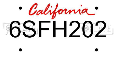 6SFH202 California License Plate