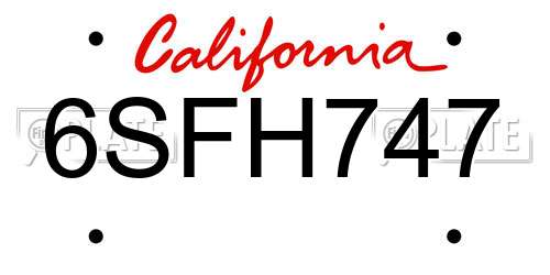 6SFH747 California License Plate