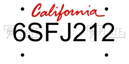 6SFJ212 California License Plate