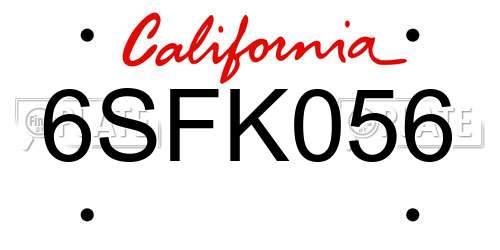 6SFK056 California License Plate