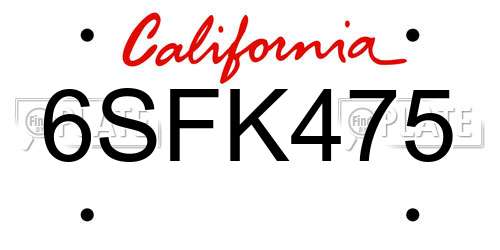 6SFK475 California License Plate