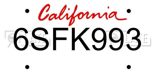 6SFK993 California License Plate