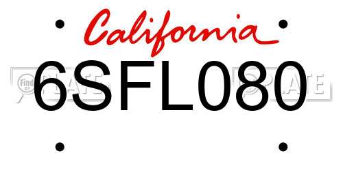6SFL080 California License Plate