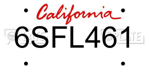 6SFL461 California License Plate