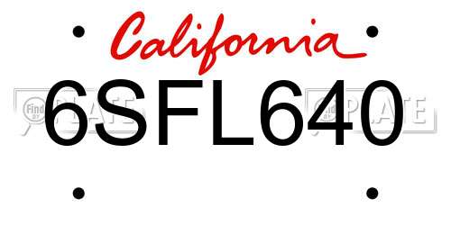 6SFL640 California License Plate